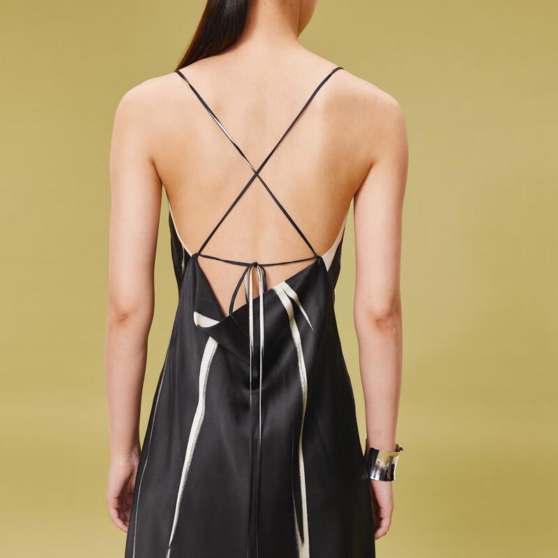 LESS 2024 Spring Black Floral Strappy Maxi Dress