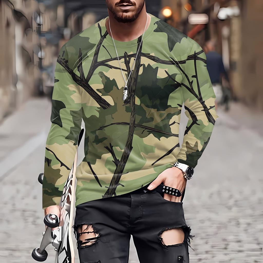 Men's T Shirt O-Neck Clothing Apparel Outdoor Long Sleeve Print Fashion Designer Vintage