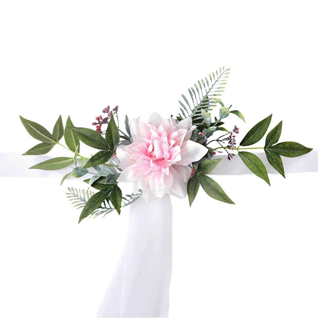 Wedding Chair Flower Decorations Elegant Artificial Floral Decor with 1.5 X 1 M Gauze for Party White