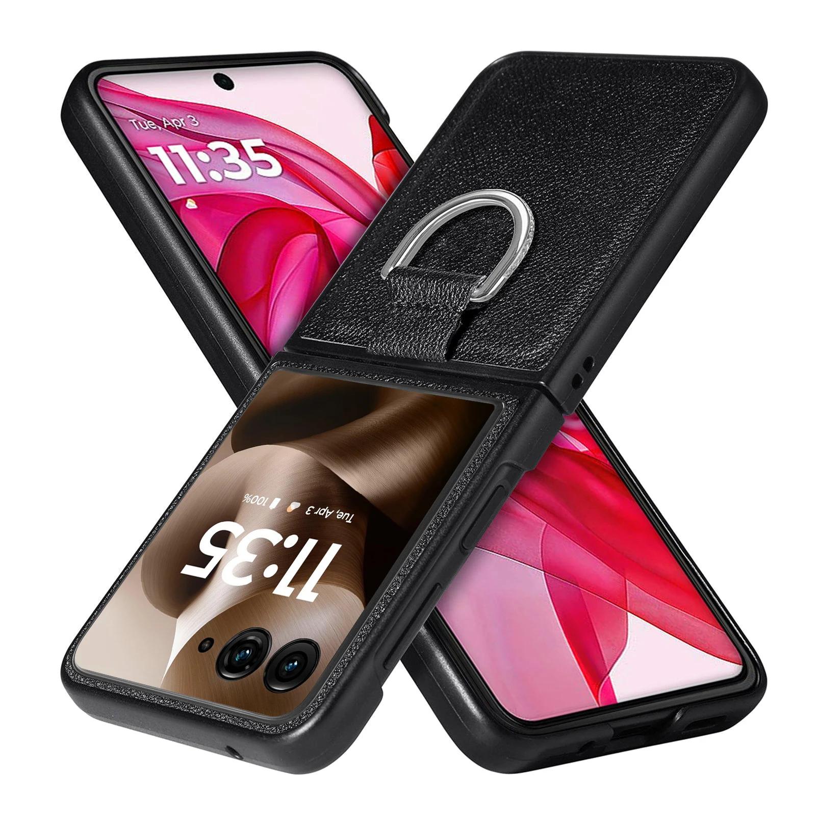

Coque Ring Holde Phone Case for MOTO Razr 70 Ultra 60 50 2026 2026 2026 Razr70 5G Razr60 Razr50 Leather Cover Funda Capa Cases for Razr 2024 чорний