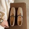 Foreign Trade Hand-woven Empty Mesh Single Shoes 2025 New Lazy Wind Word with Flat Bottom Square Head Mary Jane Shoes