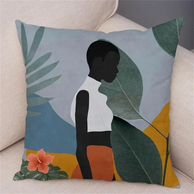 Model Geometric Moda Femei Canapea Mașină Decor Home Husă Pernă Față de Pernă Neagră Fată Africană