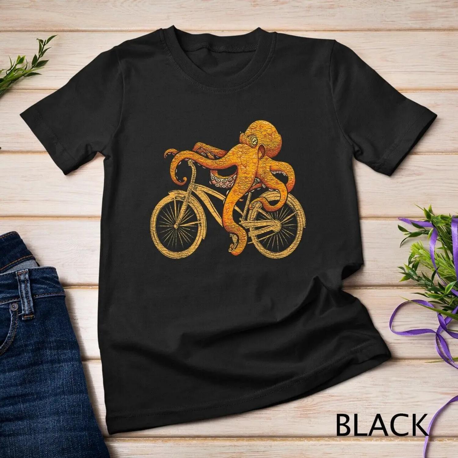 Octopus Riding Bicycle T Shirt S чёрный