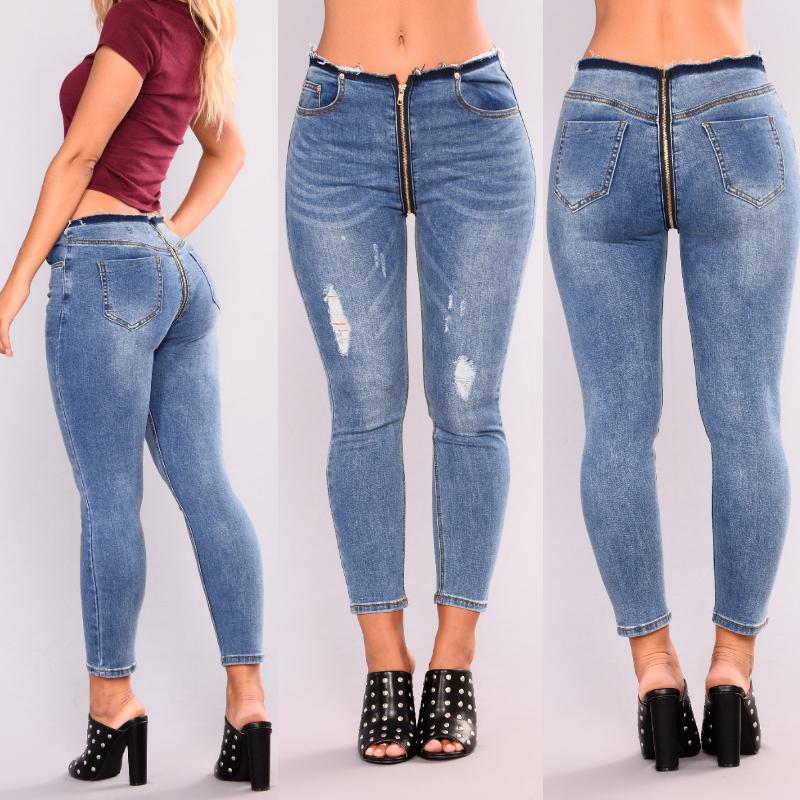 Women Jeans High Waist Trousers Long 
