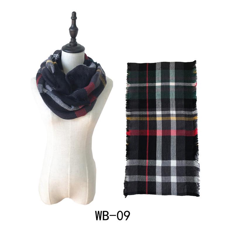Wind autumn and winter women's warm colorful grid imitation cashmere double-sided fringed grid scarf