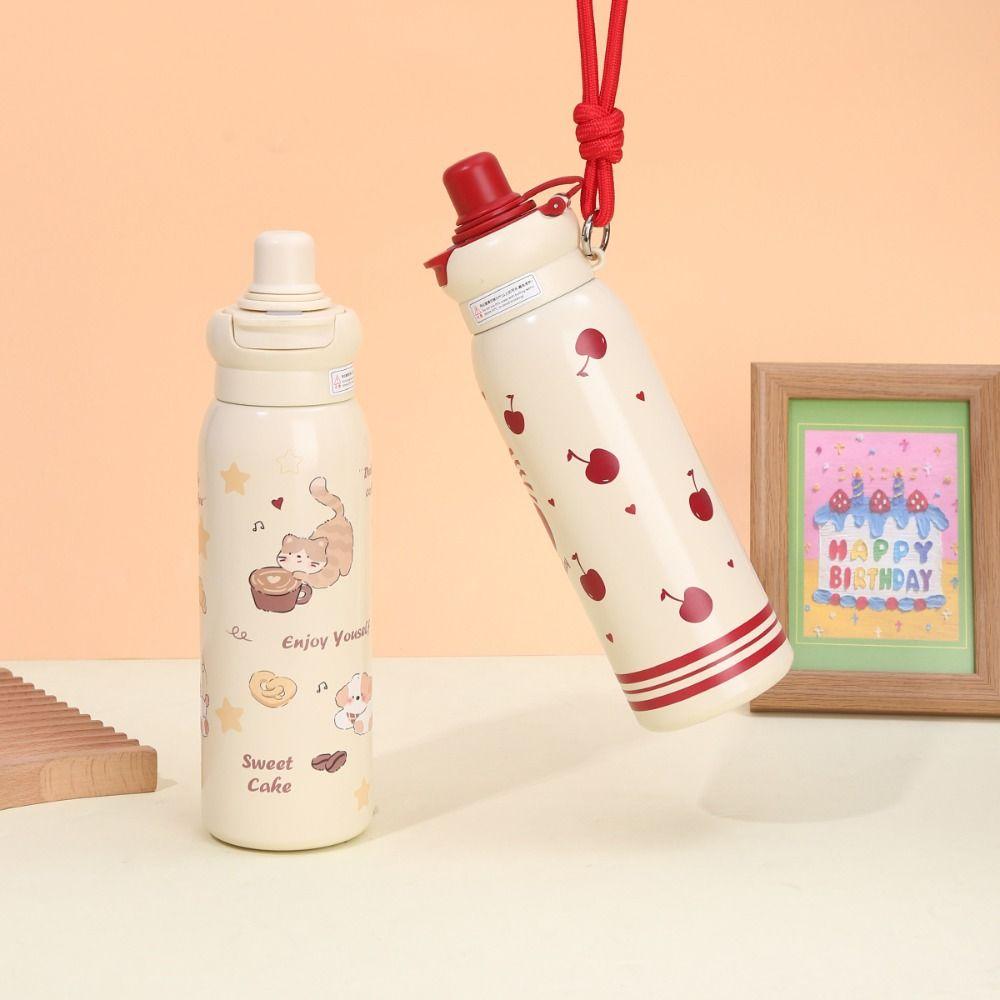 Leak Proof 600ml Insulated Bottle Small Mouth Coffee Thermos Mug Cartoon Vacuum cup  New Year Gift