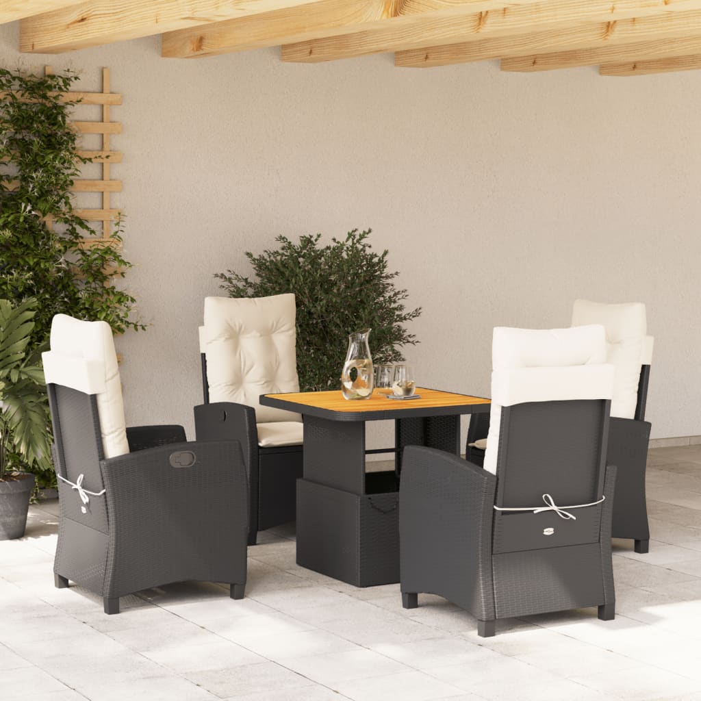 Vidaxl 5-Cz. Garden Furniture Set With Cushions, Black, Poly Rattan