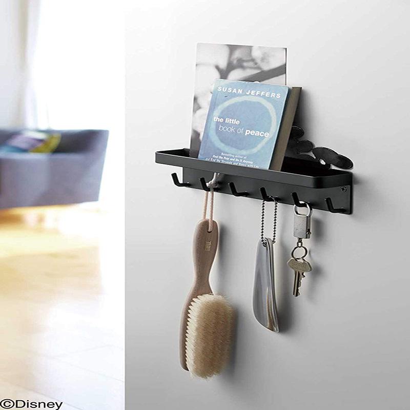 Modern No-Drill Magnetic Key Holder with Six Hooks for Entryway