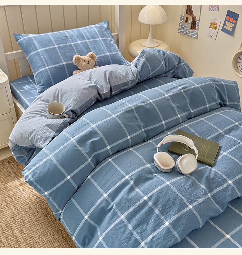 Class A 100% Cotton Yarn-Dyed Washed 3-Piece Bedding Set for Student Dormitory Bunk Beds