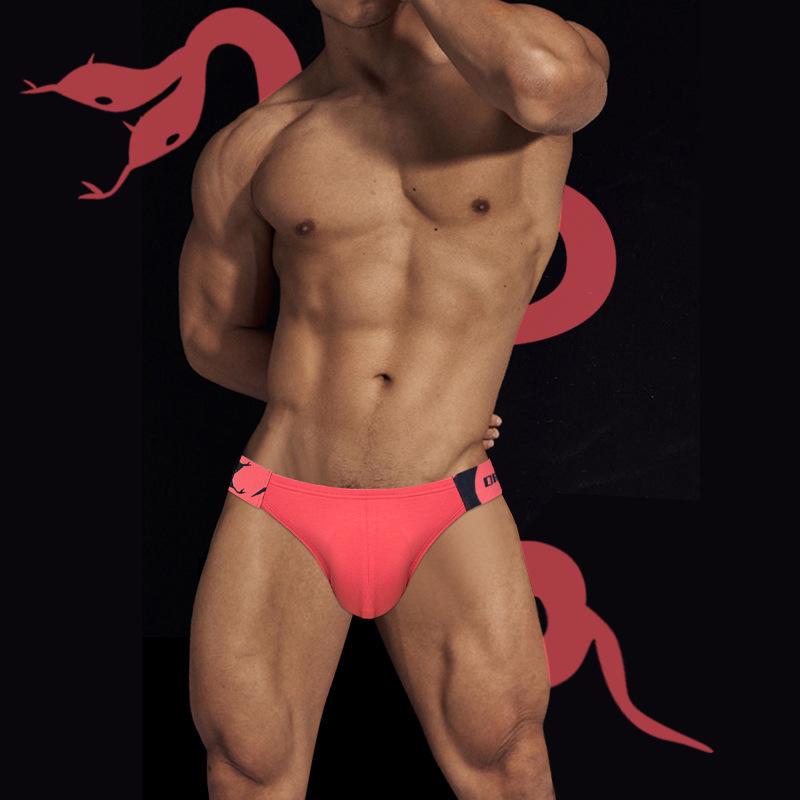 Snake Print Belt Men's Fashion Underwear Sexy Hip Raise Briefs For Men Comfortable Breathable Zodiac Year Red Male Underpants