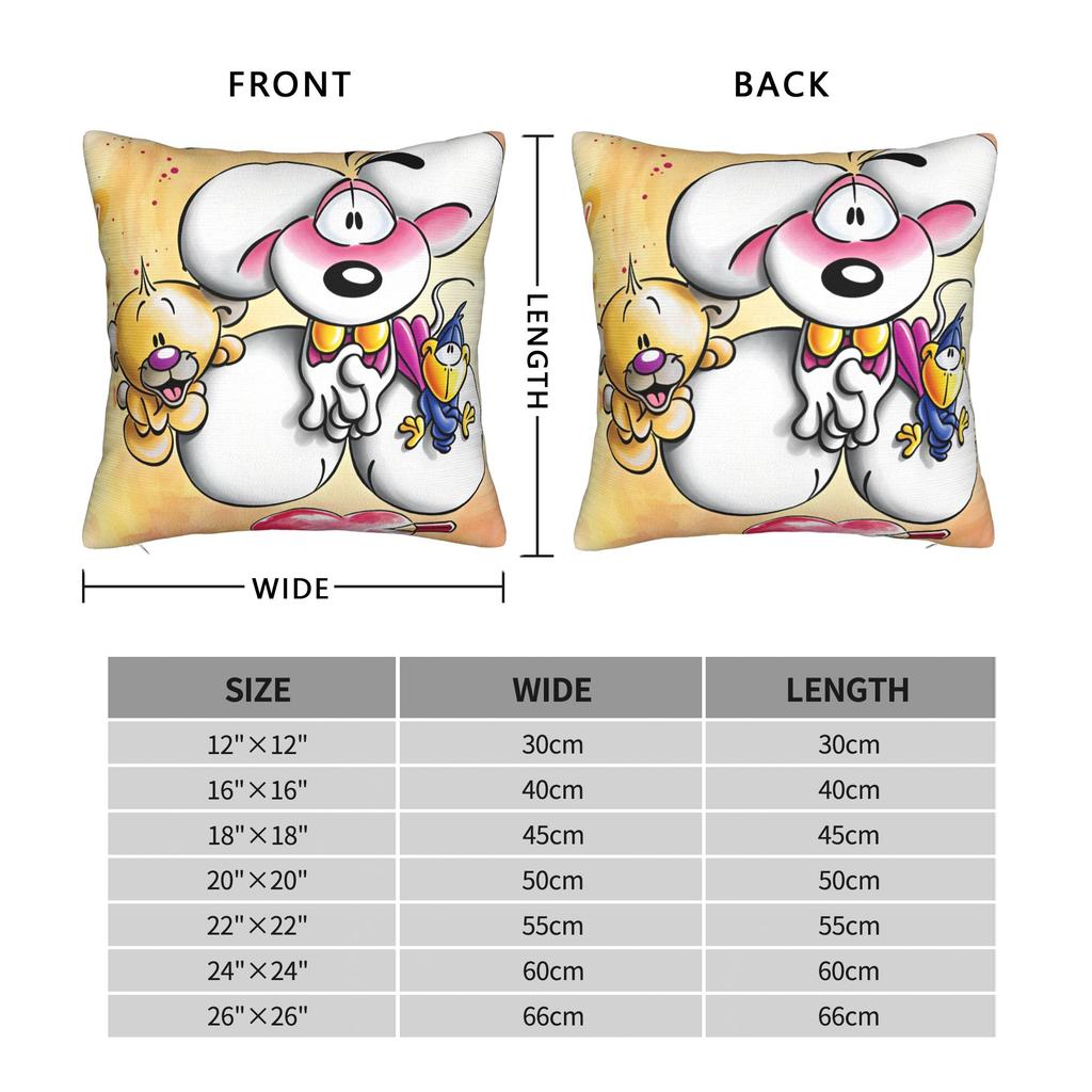 Diddl and Diddlina Pillow Cover Square Pillow Case Cushion Cover Kawaii Graphic Pillowcases For Office Car Home Decorative