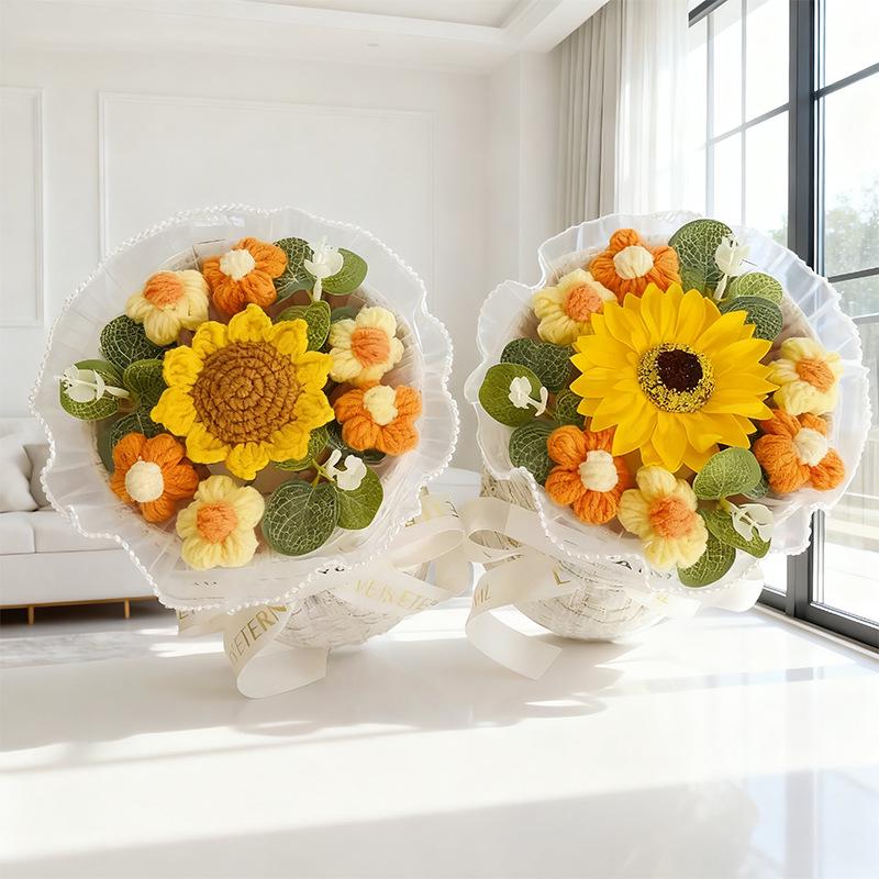 Sunflower Yarn Valentine's Day Soap Flower Bouquet - Graduation & Teacher's Day Gift, French Style Handheld Bouquet
