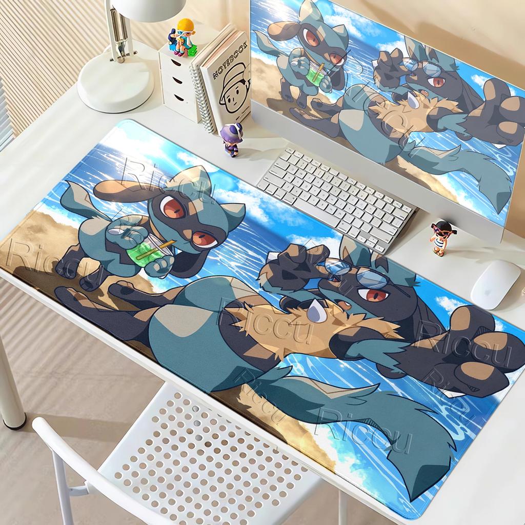 Gaming Pokemon Lucario Mouse Pad Anime PC Accessories Desk Mats XXL Gamer Large Non-slip Desk LockEdge Computer Keyboard Playmat