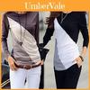 Women Fashion Korean Style Autumn Slim Fit Color Block Blouse Long Sleeve Shirt