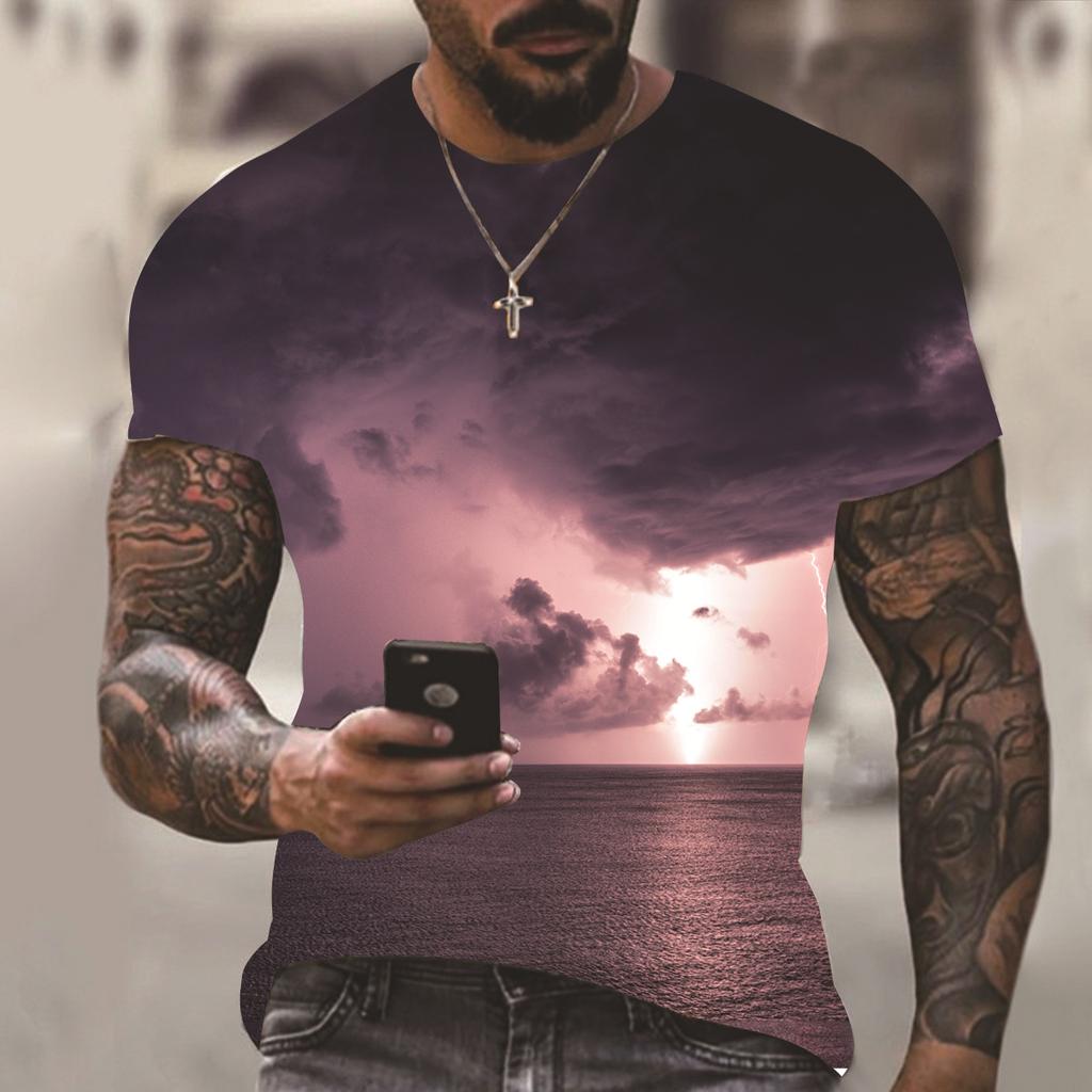 Men's summer new geometric pattern 3D print fashion short-sleeve top, casual short-sleeve for men and women 