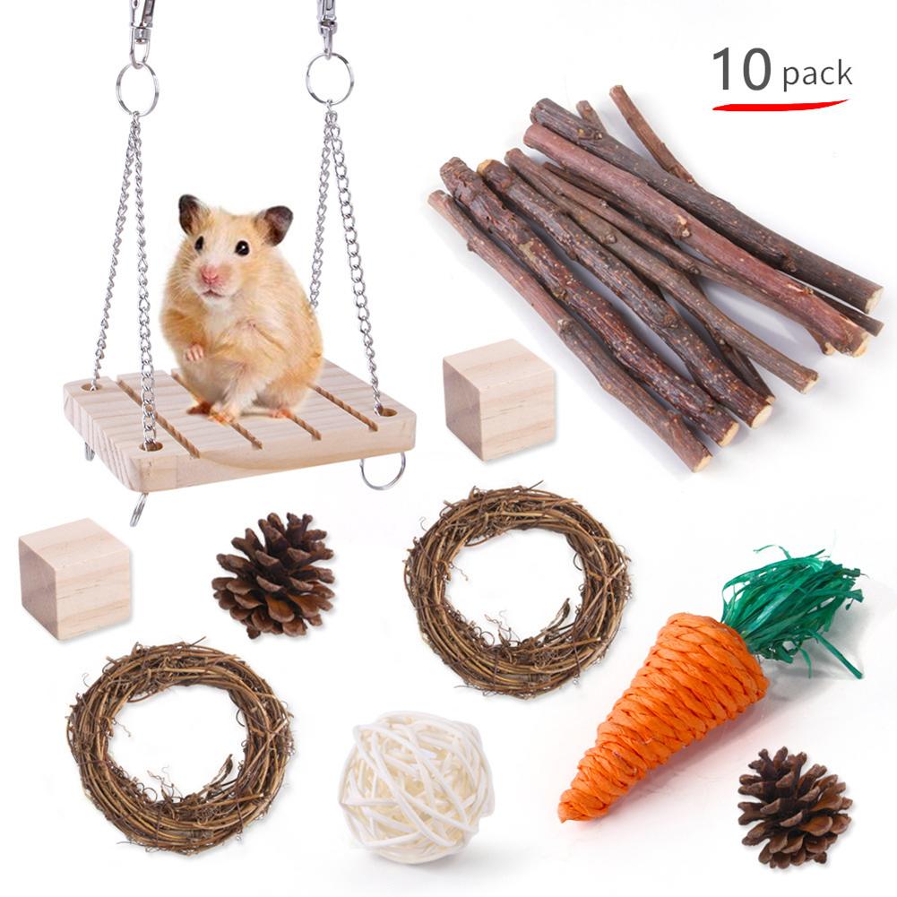 Wooden Hamster Toy Grass Ball Set Bite-resistant Molar Cleaning Tooth Toys Interactive Games Props Pet Supplies For Rabbit Guinea Pig