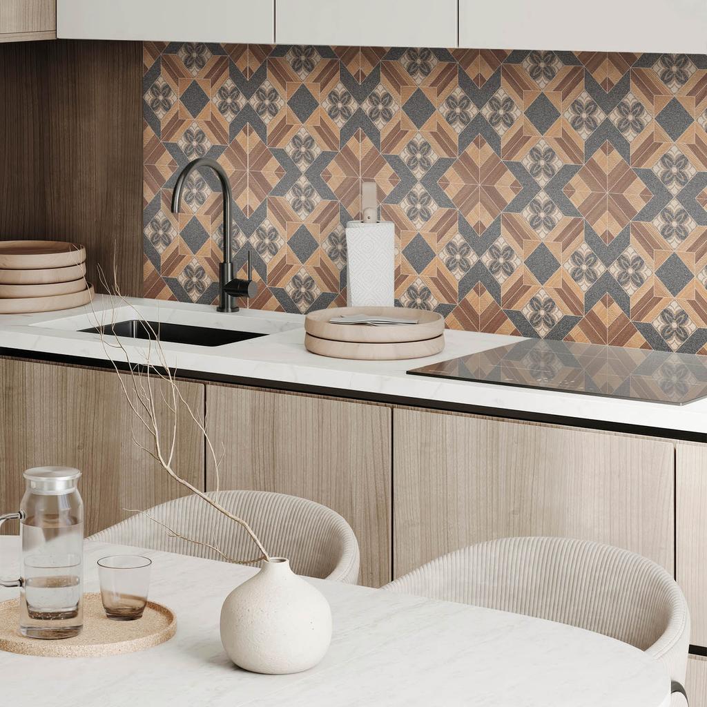 Vinyl Tile Set with Motif for Bedroom Pattern with Floral Motifs 6X60X30 Cm