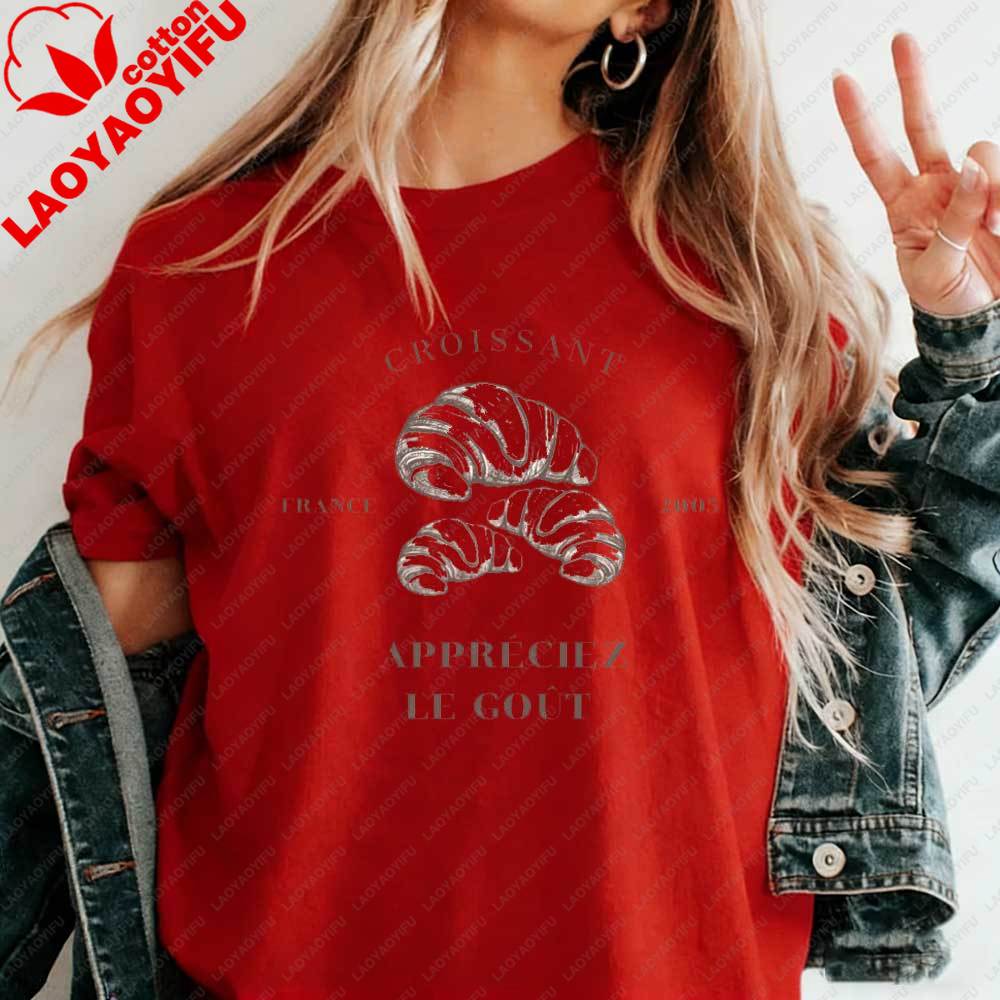 Croissant Appréciez Le Goût France 2005 TShirt Vintage French Food Cotton for Women Summer Tops Parisian Streetwear T Shirts