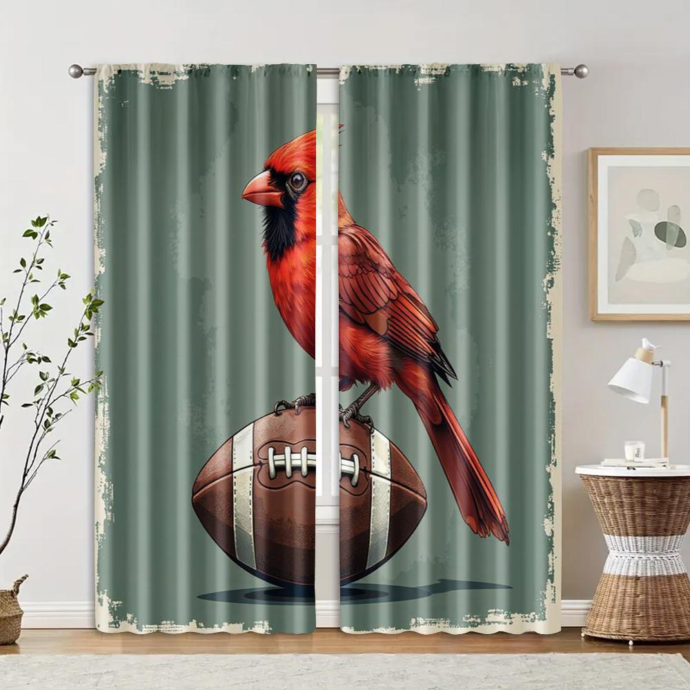 

2 pcs, filtering curtains (excluding rods, non-movable, without batteries) Cardinal Bird and Footballbackgroundsuitable for use 29x65in(75x166cm)