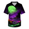 Men's Short Sleeve V-Neck Scrub Top with Chest Pocket Halloween Print