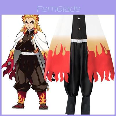 Stijlvol cosplaykostuum van Rengoku Kyoujurou uit Demon Slayer (Kimetsu No Yaiba), bestaande uit een kimono met verfijnde afwerking en een comfortabele pasvorm.