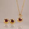 Vintage Oval Red Resin Jewelry Set 18K Gold Plated Stainless Steel Toggle OT Clasp Chain Necklace Stud Earrings Women Jewelry