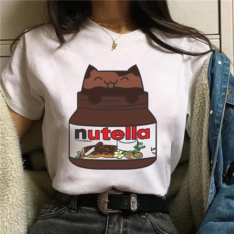 Ladies' Newest Kawaii Fashion Nutella Fun Printed T-shirt Harajuku Women's Cute Cartoon Korean Top T-shirt Women's Clothing