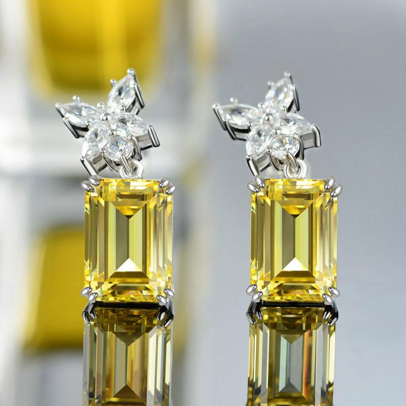 Gica Gema 925 Sterling Silver Yellow Square Shape Personalized Concise Earring For Women FineTemperament High Grade Jewelry Gift