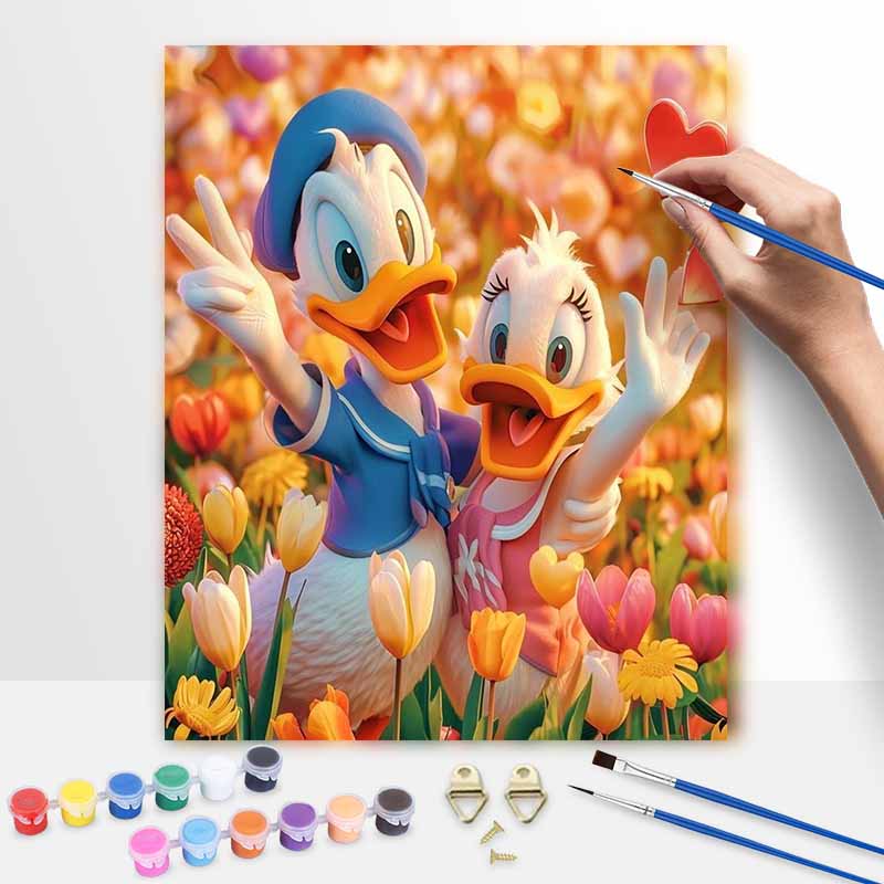 Disney Donald & Daisy oil painting kit spring meadow flowers wall decoration creative handmade gift for home bedroom 20x30cm