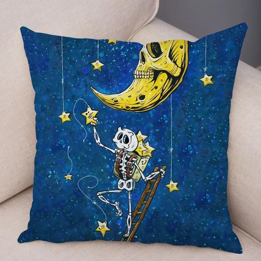 Capa de Almofada de Desenho Animado Fofa Colorida Caveira Fronha Carro Sofá Decoração para Casa