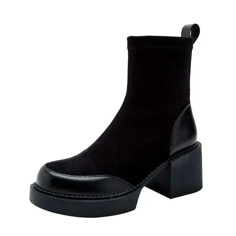 Black Booties Hot Round Toe Ankle Boots for Women High Quality Fashion 2024 Sale Designer Luxury Winter New In Woman Short Shoes