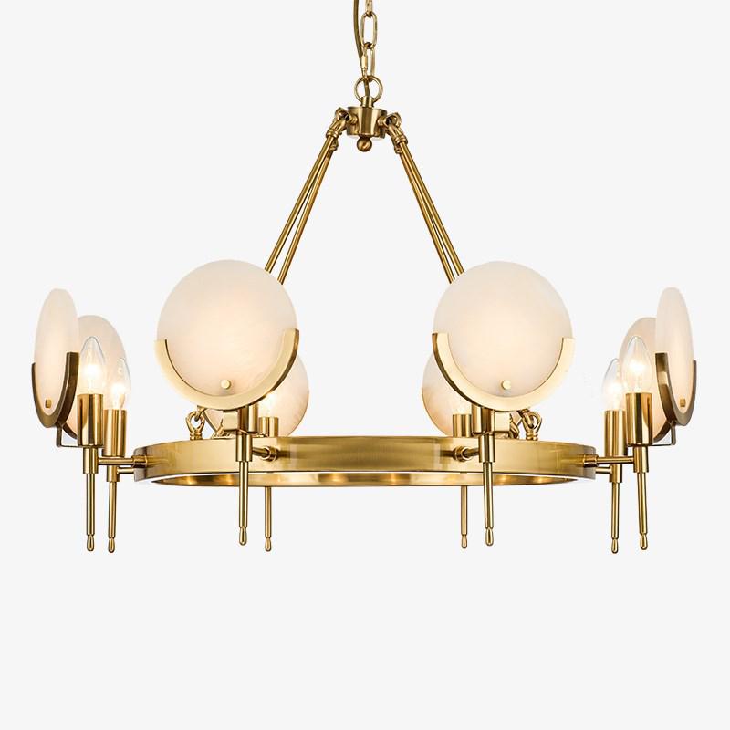 Modern Marble Copper Chandelier: Designer Round Lighting for Living Room, Restaurant, or Bedroom
