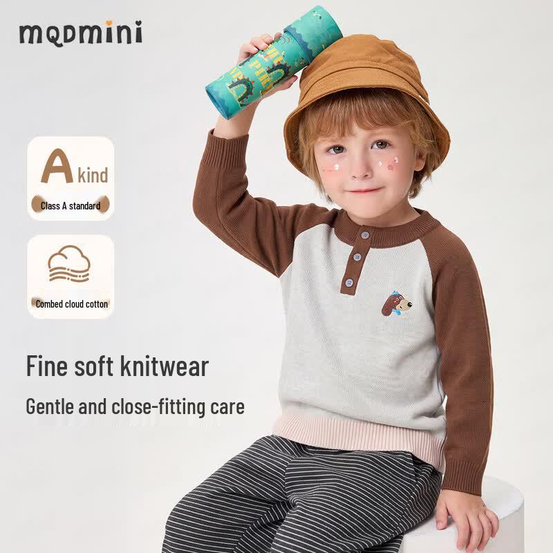 MQDMINI Kids Stand Collar Raglan Sleeve Knit Sweater 130cm