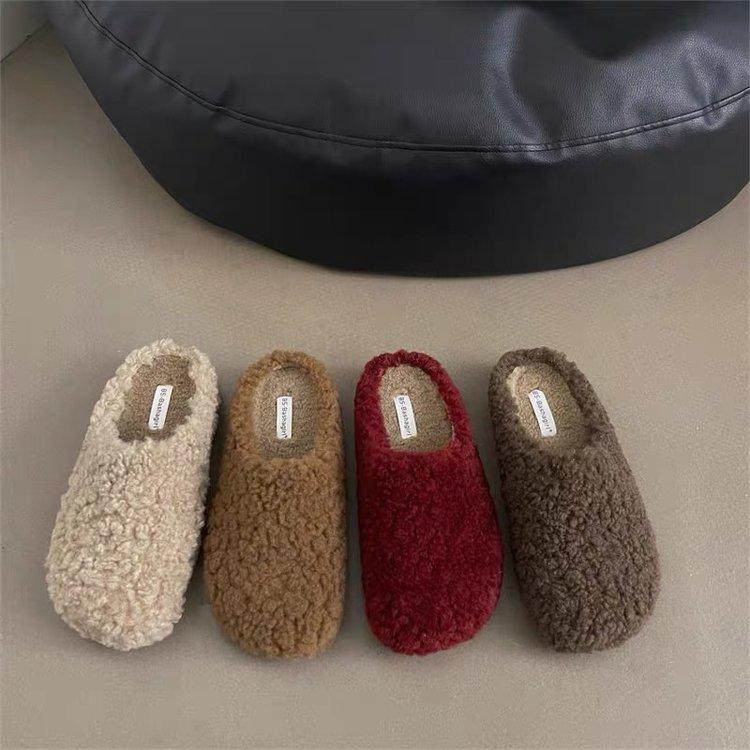 Retro Lamb Wool Plush Slippers Female 2025 Autumn and Winter New Bag Head Drag Fairy Lazy Cotton Drag One Pedal