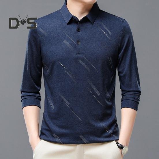 Herren Businesshemd Slim Fit Revers Langarm T-Shirt Einfarbiges Oberteil für Männer mittleren und älteren Alters für die Arbeit im Alltag