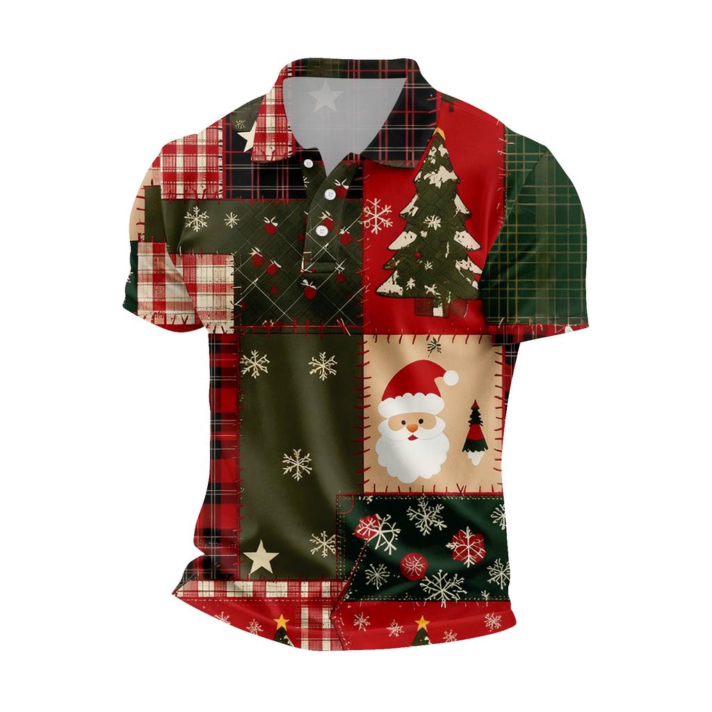 Men's Casual Short Sleeve Shirt with Christmas Print and Loose Fit for Holiday