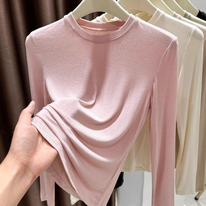 

Women s Pink Round Neck Modal Long-Sleeve T-Shirt - 2024 Spring Clearance Sale XL (57.5-65 kg)