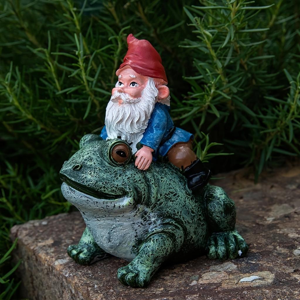 Dwarf Riding Frog Resin Ornament Garden Cute Ornament Garden Decoration Ornament Home Decoration