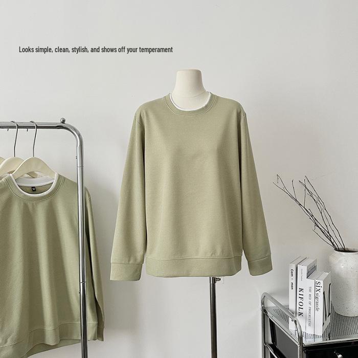 Women's Waffle Knit Hoodie 2023: Korean Style, Trendy Fake Two-Piece, Loose Slimming Fit for Autumn/Winter