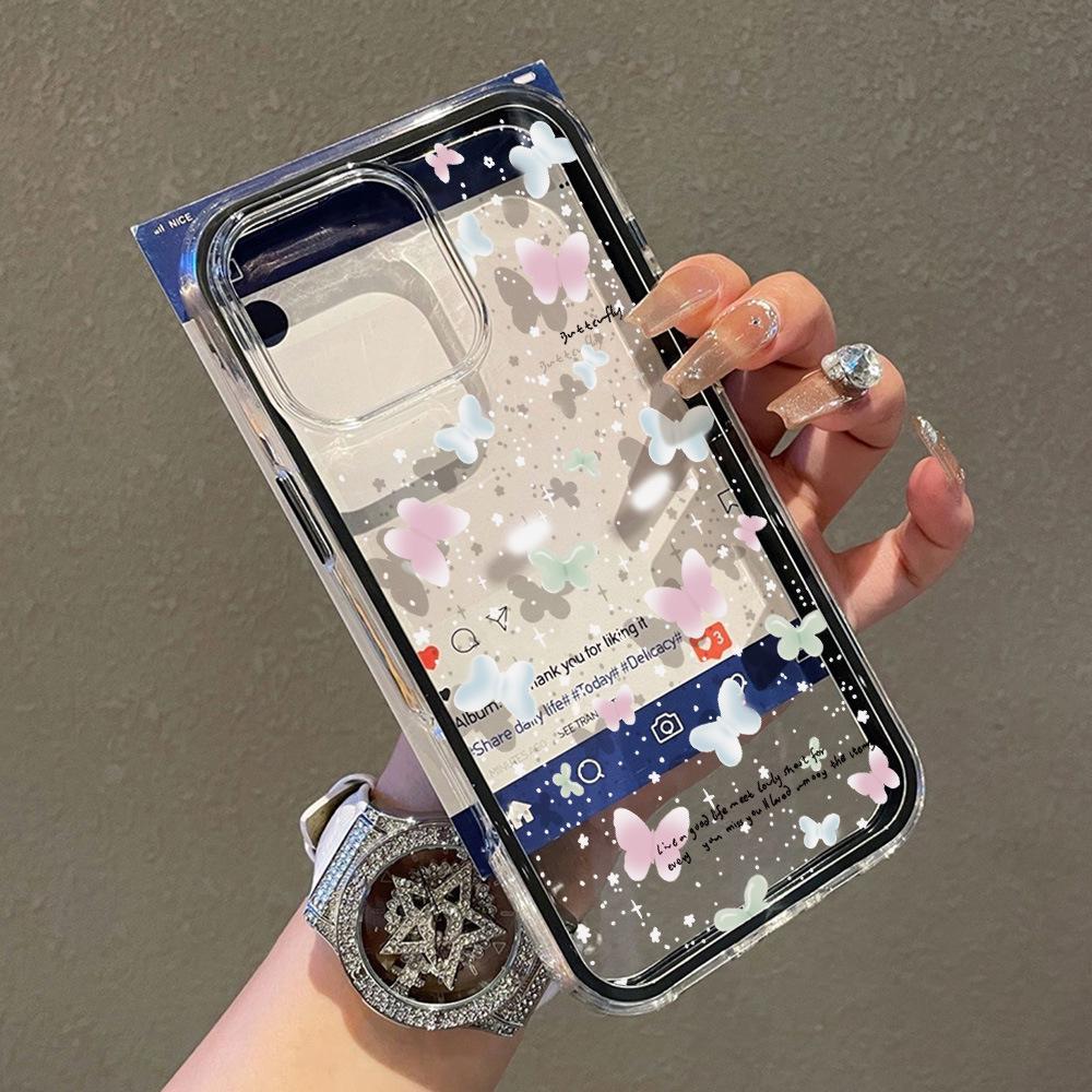 Korean Minimalist Butterfly Full Screen iPhone 17 ProMax Case, Drop-Proof with Large Holes