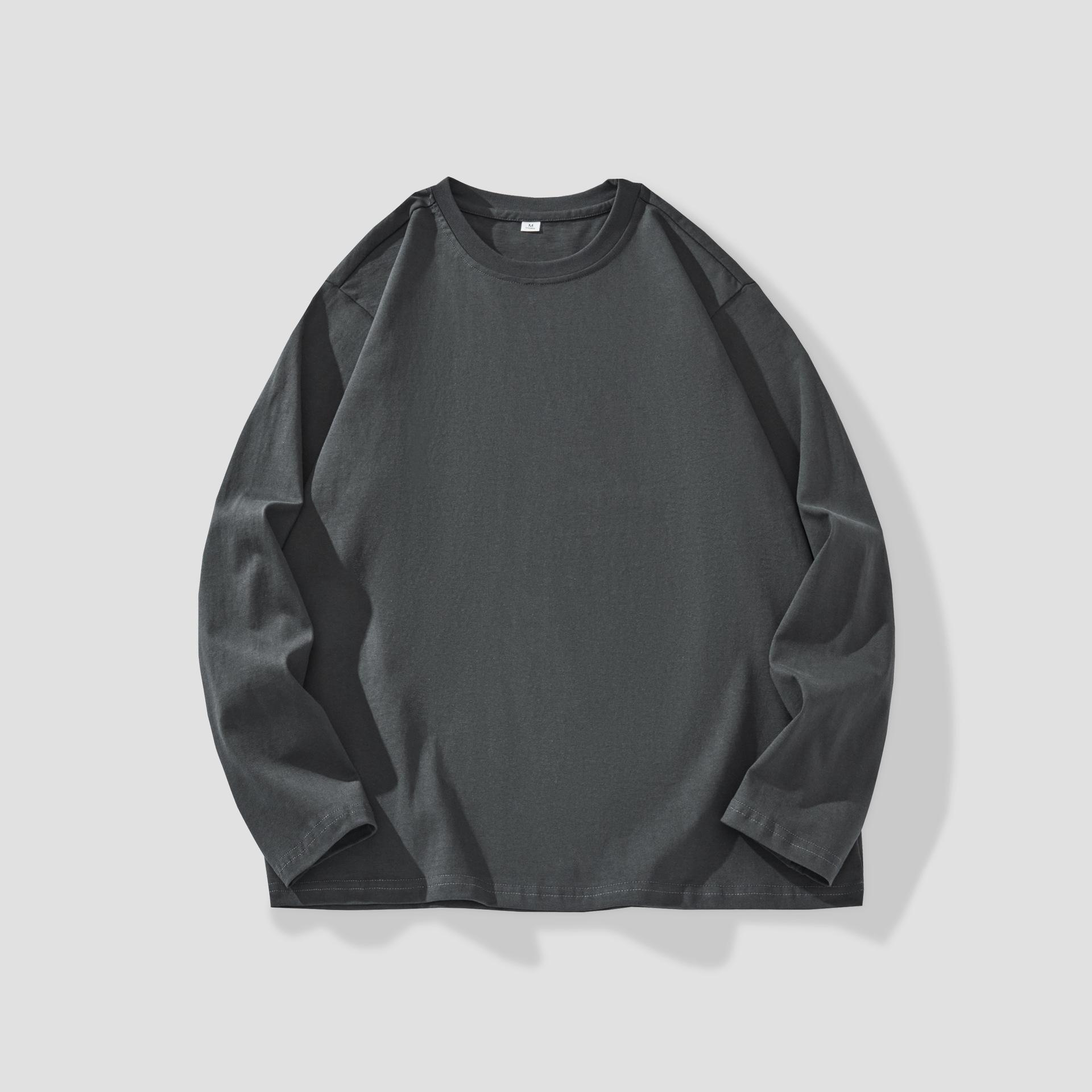 

60G Heavy Мужская футболка с длинными рукавами, хлопковый свитер с круглым вырезом, весна-осень, японская однотонная рубашка-рубашка 4XL темно-серого