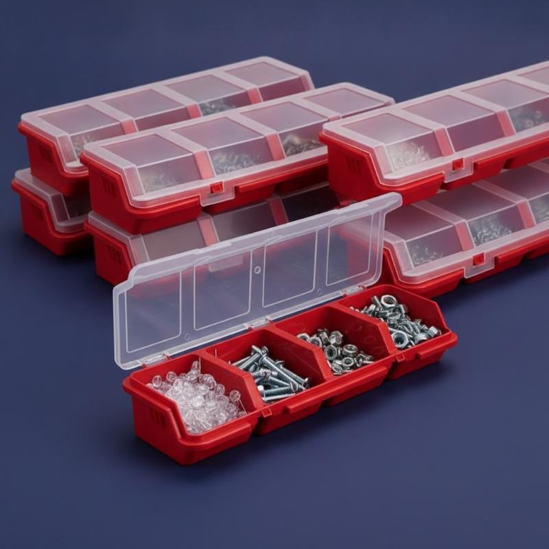 Plastic Screw Organizer Box With 4 Compartments Portable Tool Parts Storage Bin With Lid For Hardware Small Parts Display