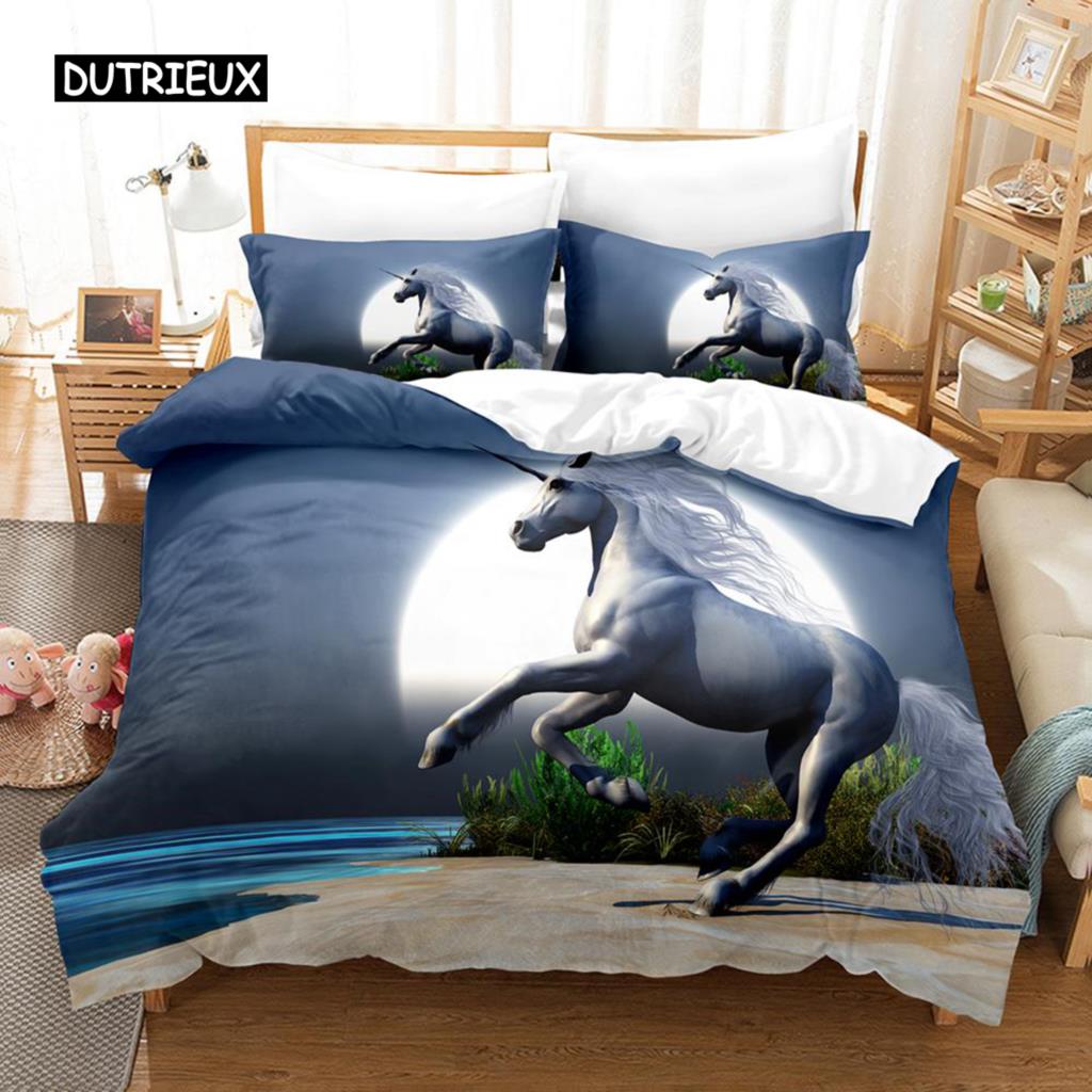 Polyester Comfortable White Horse Pattern Duvet Cover Set With Duvet Cover And Pillowcases King Queen Twin Sizes For All Ages