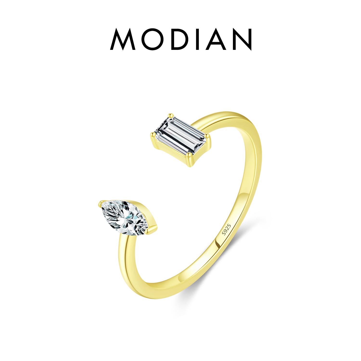 

MODIAN, стерлинговое серебро 925 пробы, ромб и Eectangle, открытый размер 6-9, регулируемое кольцо на палец золотого цвета, простые ювелирные изделия для женщин, подарки золотой