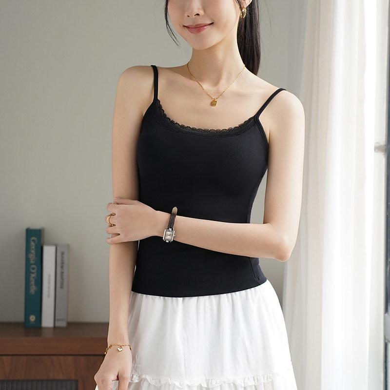

2026 Spring/Summer Hot Girl Lace Camisole: Women s Sleeveless Small Chest Gathering Vest Small чёрный