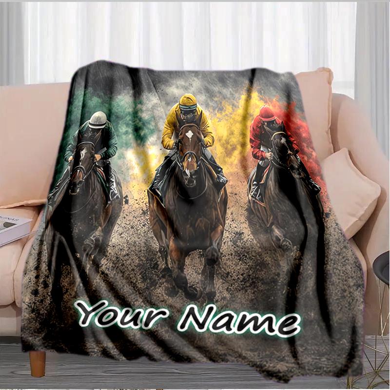 1PC Custom Name Horses Forward flannel blanket versatile,all-season throw suitable for the living room,bedroom,camping,travel,and gift