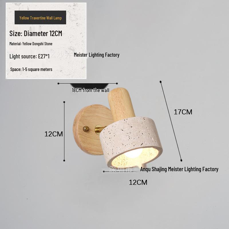 Retro Japanese Wabi-Sabi Yellow Stone Wall Lamp with Pull Cord Switch for Bedroom or Homestay