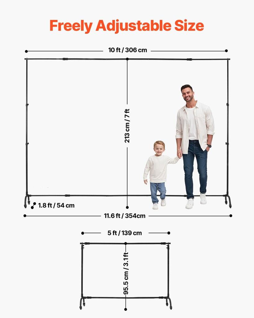 Backdrop Stand Movable Stand Kit 7 X 10 Ft for Party & Photo Video Studio