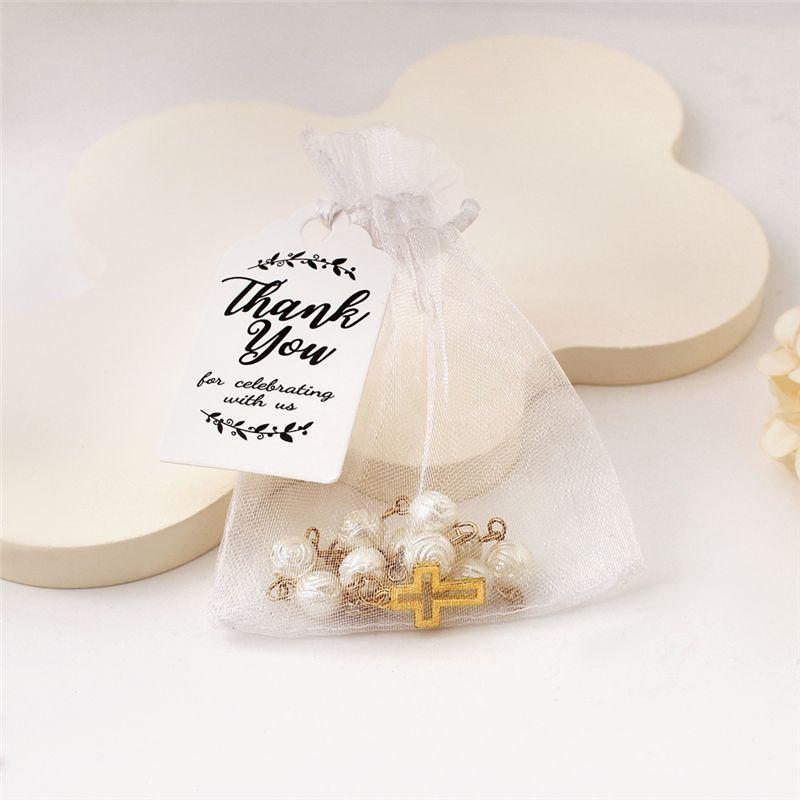 A95D-For Baptism Weddings Party Favors 20 Sets For Baptism Favors Acrylic Rosary Beads With Thank You Tags And Organza Bags серебряный