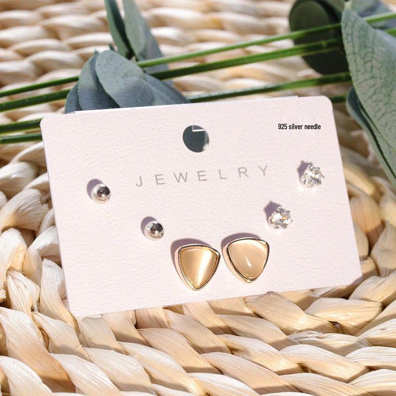 S925 Silver Asymmetric Swan & Snowflake Cat's Eye Earrings for Women